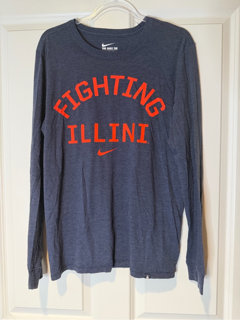 Nike Navy Long Sleeve Tee with Orange Fighting Illini Print